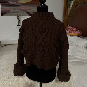Zara Brown Cable Knit Sweater